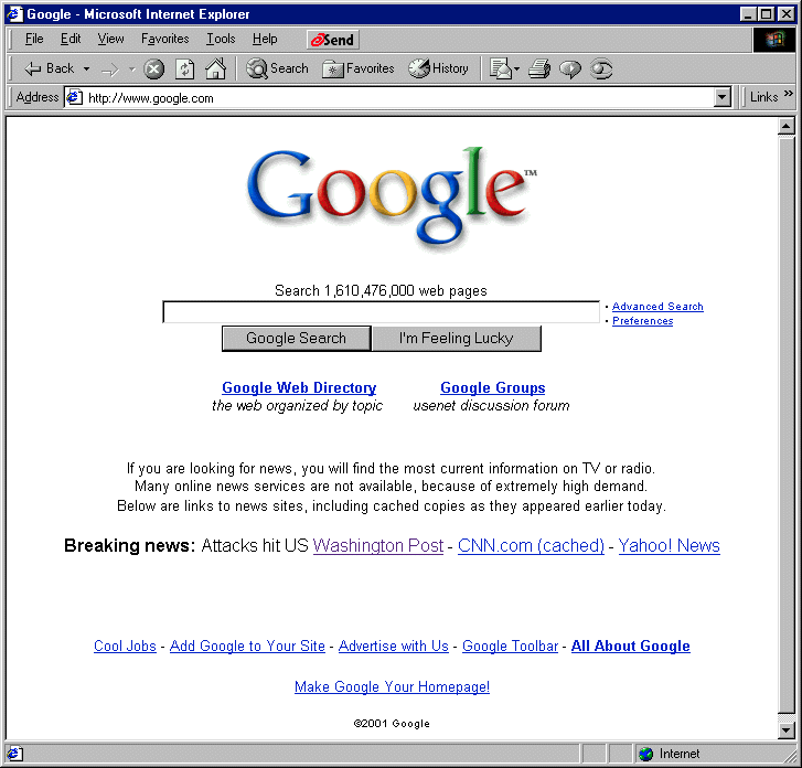 The Google homepage on the morning of 9/11